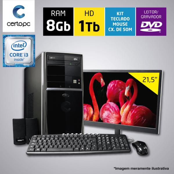 Computador + Monitor 21,5 Intel Core I3 7ª Geração 8GB HD 1TB DVD Certo PC SMART 052