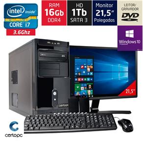 Computador + Monitor 21.5" Intel Core I7 16GB HD 1TB DVD com Windows 10 PRO Certo PC Desempenho 957