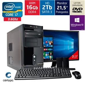 Computador + Monitor 21.5" Intel Core I7 16GB HD 2TB DVD com Windows 10 PRO Certo PC Desempenho 960