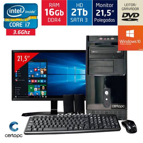 Computador + Monitor 21,5’’ Intel Core I7 16gb Hd 2tb Dvd com Windows 10 Sl Certo Pc Desempenho 959