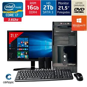Computador + Monitor 21.5" Intel Core I7 16GB HD 2TB DVD com Windows 10 SL Certo PC Desempenho 959