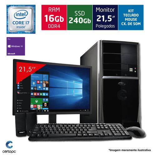 Computador + Monitor 21,5’’ Intel Core I7 16GB SSD 240GB Certo PC Desempenho