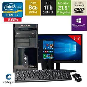 Computador + Monitor 21.5" Intel Core I7 8GB HD 1TB DVD com Windows 10 PRO Certo PC Desempenho 948