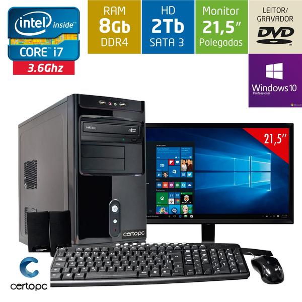 Computador + Monitor 21,5 Intel Core I7 8GB HD 2TB DVD com Windows 10 PRO Certo PC Desempenho 951
