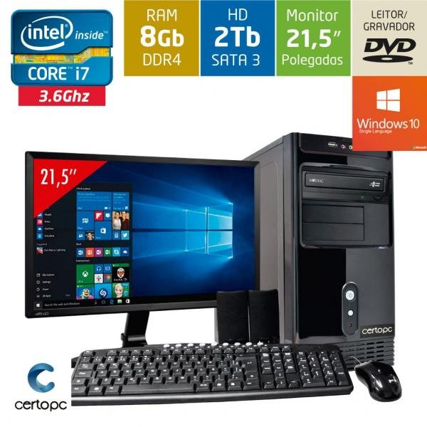 Computador + Monitor 21,5 Intel Core I7 8GB HD 2TB DVD com Windows 10 SL Certo PC Desempenho 950