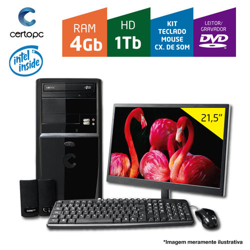 Computador + Monitor 21,5'' Intel Dual Core 2.41GHz 4GB HD 1TB DVD KIT Certo PC FIT 117