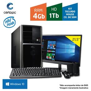 Computador + Monitor 21,5' Intel Dual Core 2.41GHz 4GB HD 1TB Windows 10 SL Certo PC FIT 1118