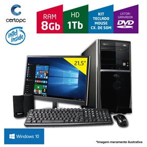Computador + Monitor 21,5' Intel Dual Core 2.41GHz 8GB HD 1TB DVD Windows 10 SL Certo PC FIT 1121