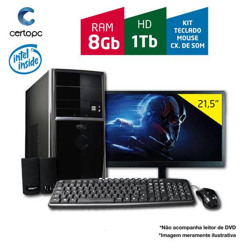 Computador + Monitor 21,5'' Intel Dual Core 2.41GHz 8GB HD 1TB KIT Certo PC FIT 120