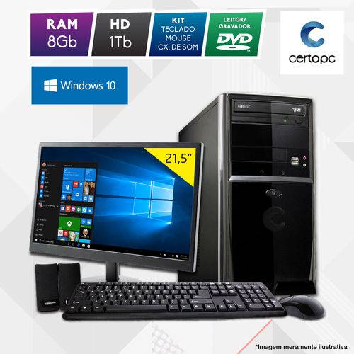 Computador + Monitor 21” Intel Dual Core 2.41GHz 8GB HD 1TB DVD Windows 10 SL Certo PC Fit 1121