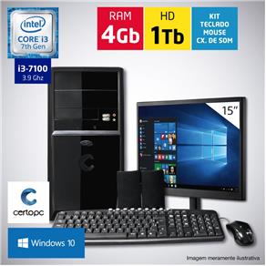 Computador + Monitor 15" Intel Core I3 7ª Geração 4GB HD 1TB com Windows 10 Certo PC SMART 024