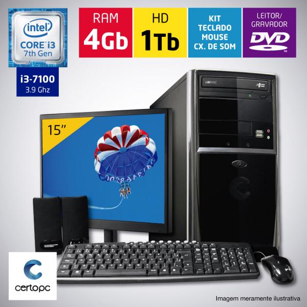 Computador + Monitor 15 Intel Core I3 7ª Geração 4GB HD 1TB DVD Certo PC SMART 023