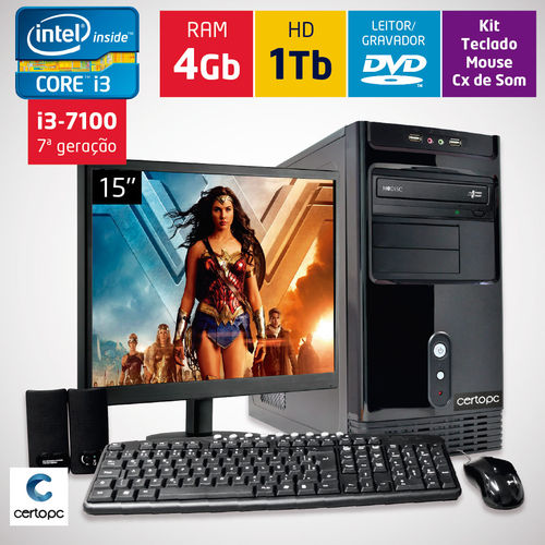 Computador + Monitor 15’’ Intel Core I3 7ª Geração 4gb Hd 1tb Dvd Certo Pc Smart 023