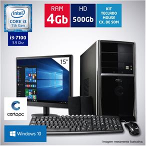 Computador + Monitor 15" Intel Core I3 7ª Geração 4GB HD 500GB com Windows 10 Certo PC SMART 010