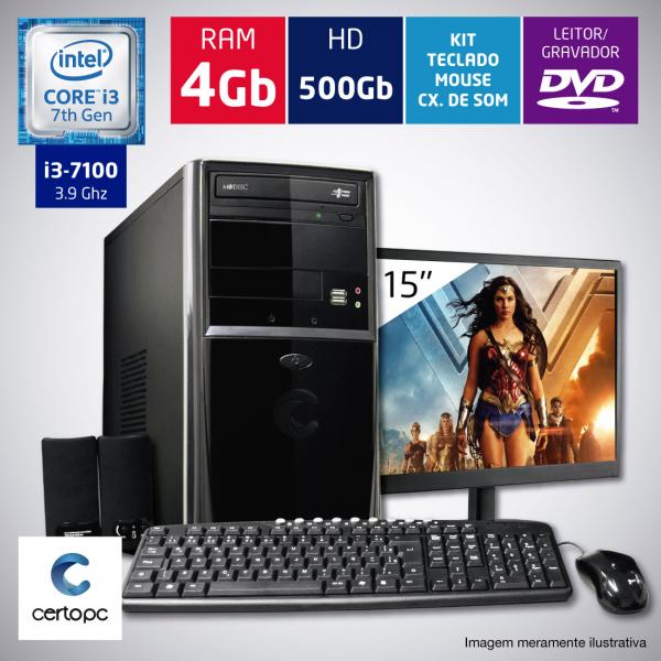 Computador + Monitor 15 Intel Core I3 7ª Geração 4GB HD 500GB DVD Certo PC SMART 009