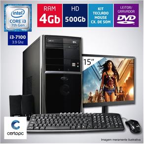 Computador + Monitor 15" Intel Core I3 7ª Geração 4GB HD 500GB DVD Certo PC SMART 009