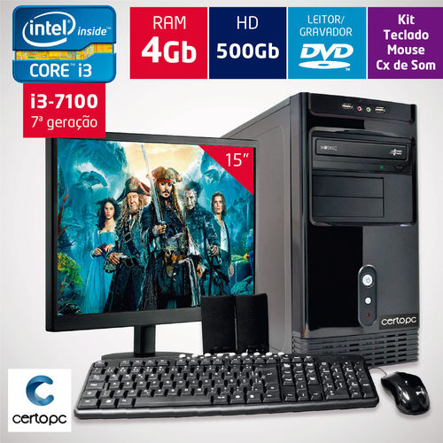 Computador + Monitor 15’’ Intel Core I3 7ª Geração 4gb Hd 500gb Dvd Certo Pc Smart 009