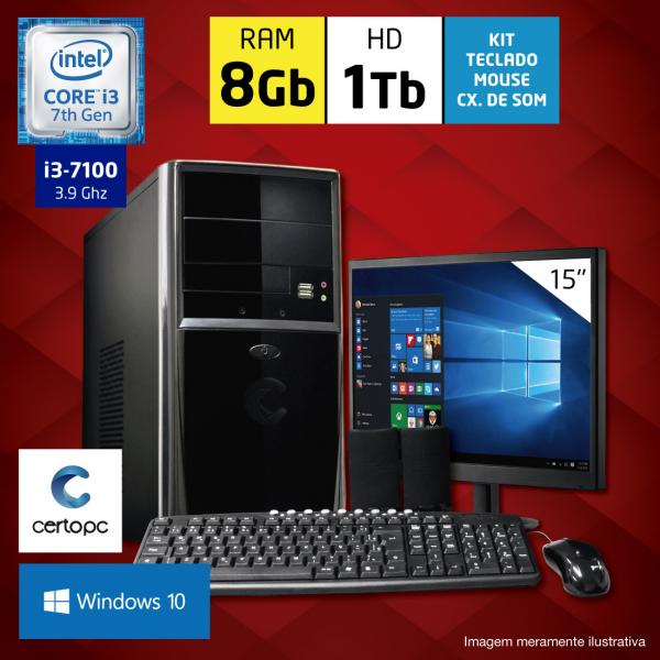 Computador + Monitor 15 Intel Core I3 7ª Geração 8GB HD 1TB com Windows 10 Certo PC SMART 048