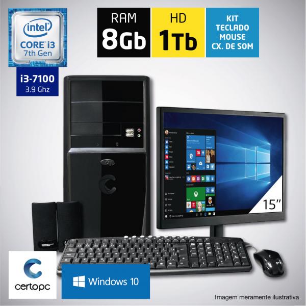 Computador + Monitor 15 Intel Core I3 7ª Geração 8GB HD 1TB com Windows 10 Certo PC SMART 036