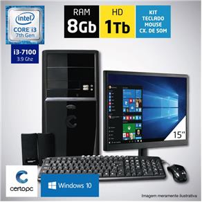 Computador + Monitor 15" Intel Core I3 7ª Geração 8GB HD 1TB com Windows 10 Certo PC SMART 036