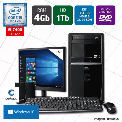 Computador + Monitor 15’’ Intel Core I5 7ª Geração 4GB HD 1TB DVD Windows 10 Certo PC SELECT 025