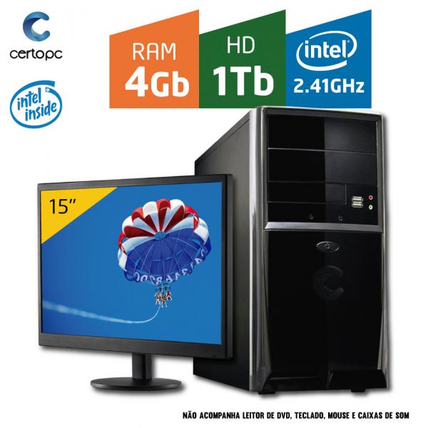 Computador + Monitor 15 Intel Dual Core 2.41GHz 4GB HD 1TB Certo PC FIT 033