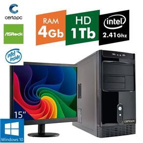 Computador + Monitor 15' Intel Dual Core 2.41GHz 4GB HD 1TB com Windows 10 Certo PC FIT 1037