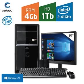 Computador + Monitor 15' Intel Dual Core 2.41GHz 4GB HD 1TB com Windows 10 Certo PC FIT 1039