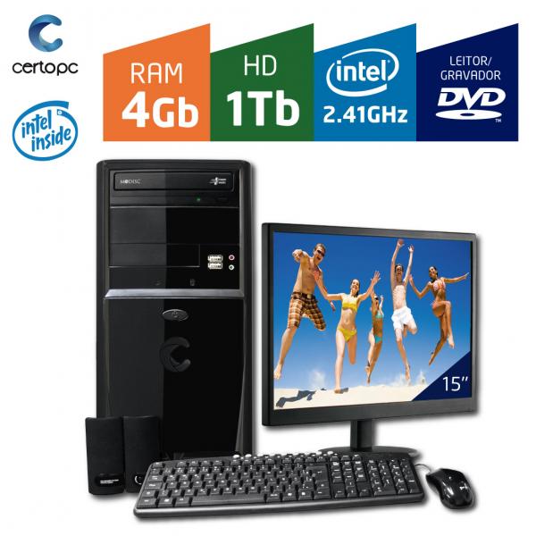 Computador + Monitor 15 Intel Dual Core 2.41GHz 4GB HD 1TB DVD Certo PC FIT 036