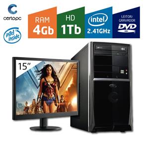 Computador + Monitor 15' Intel Dual Core 2.41GHz 4GB HD 1TB DVD Certo PC FIT 1034