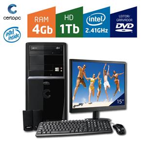 Computador + Monitor 15' Intel Dual Core 2.41GHz 4GB HD 1TB DVD Certo PC FIT 1036
