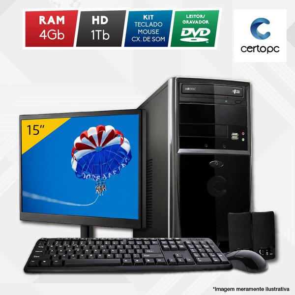 Computador + Monitor 15” Intel Dual Core 2.41GHz 4GB HD 1TB DVD Certo PC Fit 1036