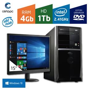 Computador + Monitor 15' Intel Dual Core 2.41GHz 4GB HD 1TB DVD com Windows 10 Certo PC FIT 1038