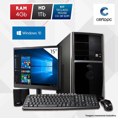 Computador + Monitor 15” Intel Dual Core 2.41GHz 4GB HD 1TB Windows 10 PRO Certo PC Fit 1104