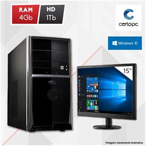 Computador + Monitor 15” Intel Dual Core 2.41GHz 4GB HD 1TB Windows 10 SL Certo PC Fit 1037