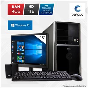 Computador + Monitor 15” Intel Dual Core 2.41GHz 4GB HD 1TB Windows 10 SL Certo PC Fit 1039