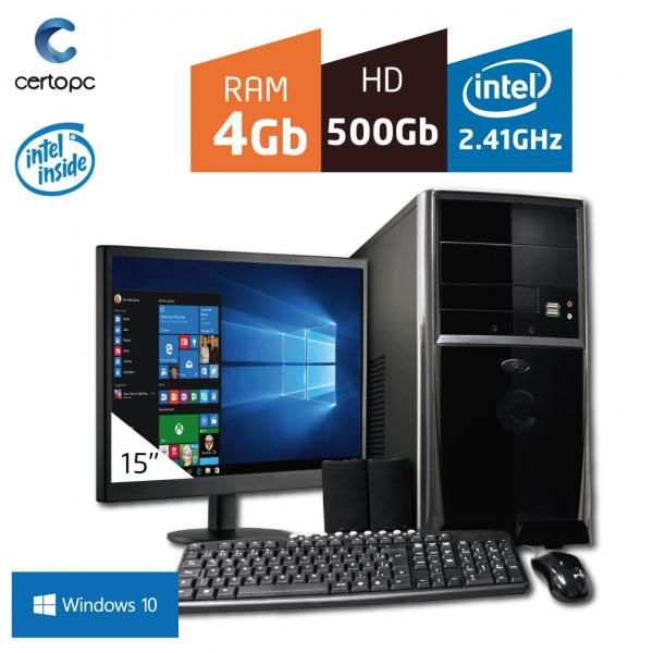 Computador + Monitor 15'' Intel Dual Core 2.41GHz 4GB HD 500GB com Windows 10 PRO Certo PC FIT 099