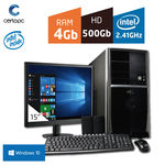 Computador + Monitor 15'' Intel Dual Core 2.41GHz 4GB HD 500GB com Windows 10 PRO Certo PC FIT 1099