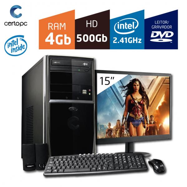 Computador + Monitor 15'' Intel Dual Core 2.41GHz 4GB HD 500GB DVD Certo PC FIT 012