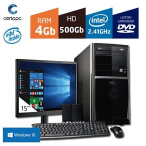 Computador + Monitor 15” Intel Dual Core 2.41GHz 4GB HD 500GB DVD Windows 10 PRO Certo PC Fit 1098