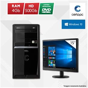 Computador + Monitor 15” Intel Dual Core 2.41GHz 4GB HD 500GB DVD Windows 10 SL Certo PC Fit 1014