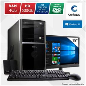 Computador + Monitor 15” Intel Dual Core 2.41GHz 4GB HD 500GB DVD Windows 10 SL Certo PC Fit 1016