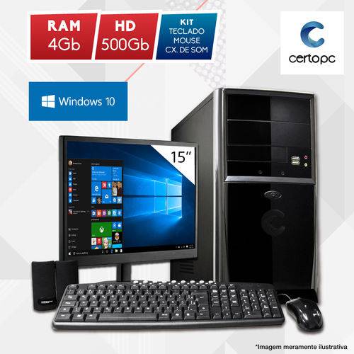 Computador + Monitor 15” Intel Dual Core 2.41GHz 4GB HD 500GB Windows 10 PRO Certo PC Fit 1099