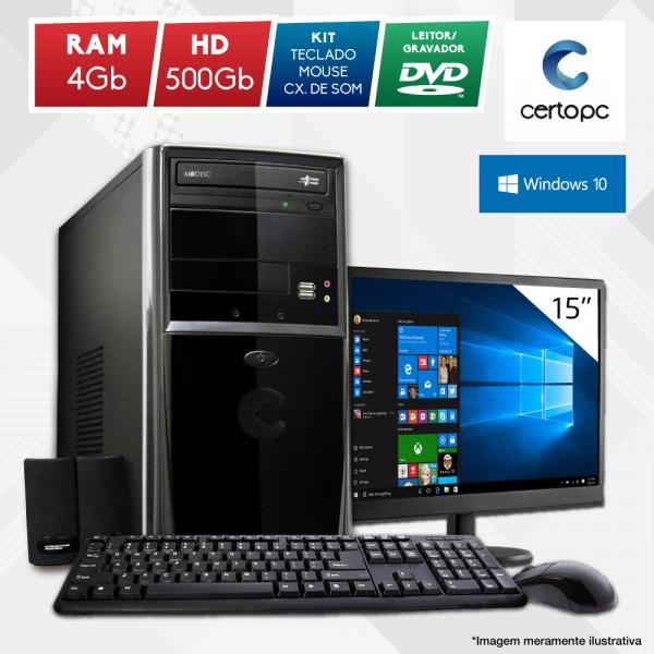 Computador + Monitor 15” Intel Dual Core 2.41GHz 4GB HD 500GB Windows 10 SL Certo PC Fit 1016