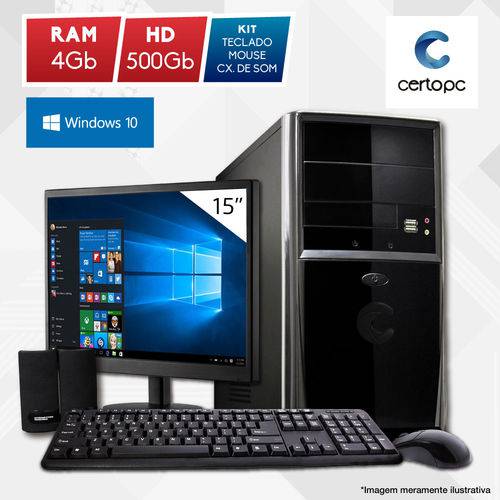 Computador + Monitor 15” Intel Dual Core 2.41GHz 4GB HD 500GB Windows 10 SL Certo PC Fit 101