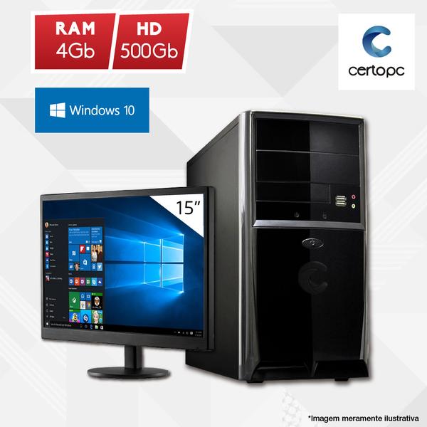Computador + Monitor 15” Intel Dual Core 2.41GHz 4GB HD 500GB Windows 10 SL Certo PC Fit 1013