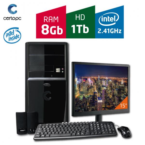 Computador + Monitor 15 Intel Dual Core 2.41GHz 8GB HD 1TB Certo PC FIT 083