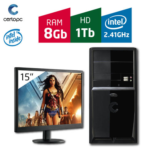 Computador + Monitor 15'' Intel Dual Core 2.41GHz 8GB HD 1TB Certo PC FIT 081