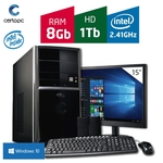 Computador + Monitor 15'' Intel Dual Core 2.41GHz 8GB HD 1TB com Windows 10 Certo PC FIT 1087