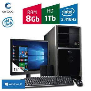 Computador + Monitor 15' Intel Dual Core 2.41GHz 8GB HD 1TB com Windows 10 PRO Certo PC FIT 1111